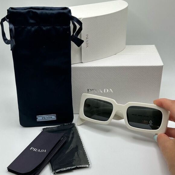 PRADA Sunglasses PRA07S 1425S0 Talc/Dark Grey Women NEW main image 2